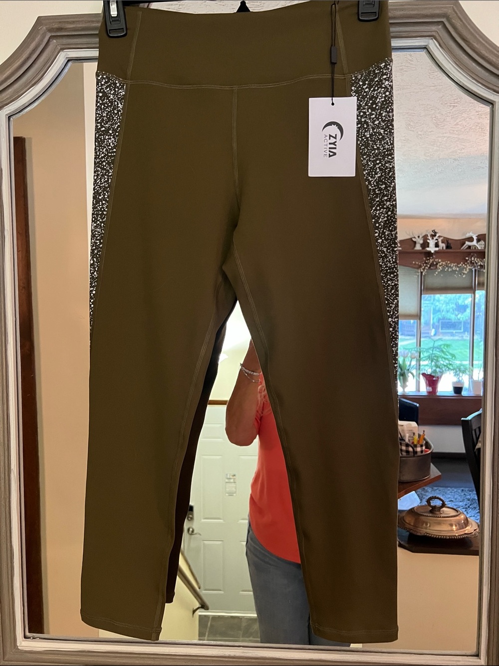 ZYIA Olive Green Leggings with Reflective Speckled Side Panels